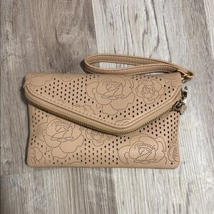 Urban Expressions Beige Wristlet with Rose Cutouts